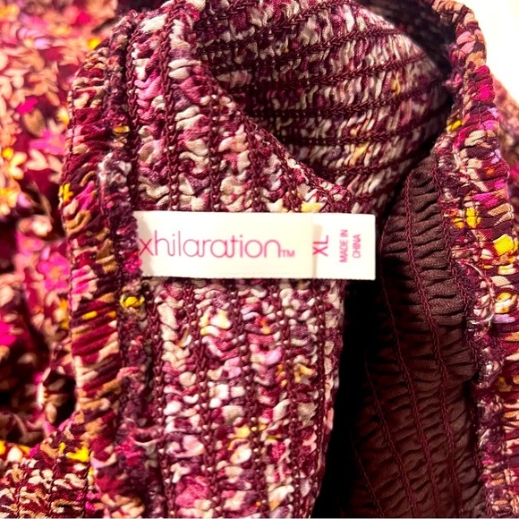 Xhilaration Women’s XL Ribbed Top Jumpsuit XL with Pockets Floral Burgundy Boho - Picture 9 of 13